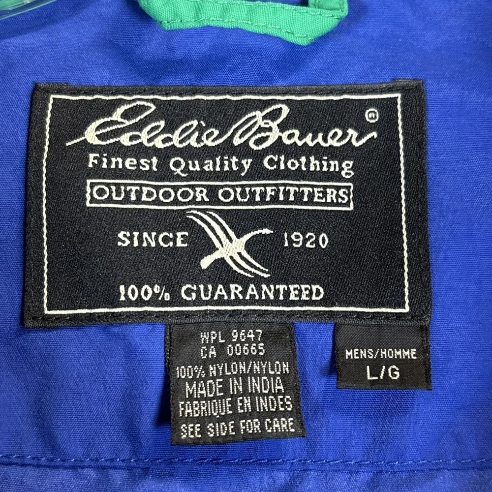 Vintage‎ Eddie Bauer 90s Pull Over Quarter Zip Wind Breaker Blue/Green Size L